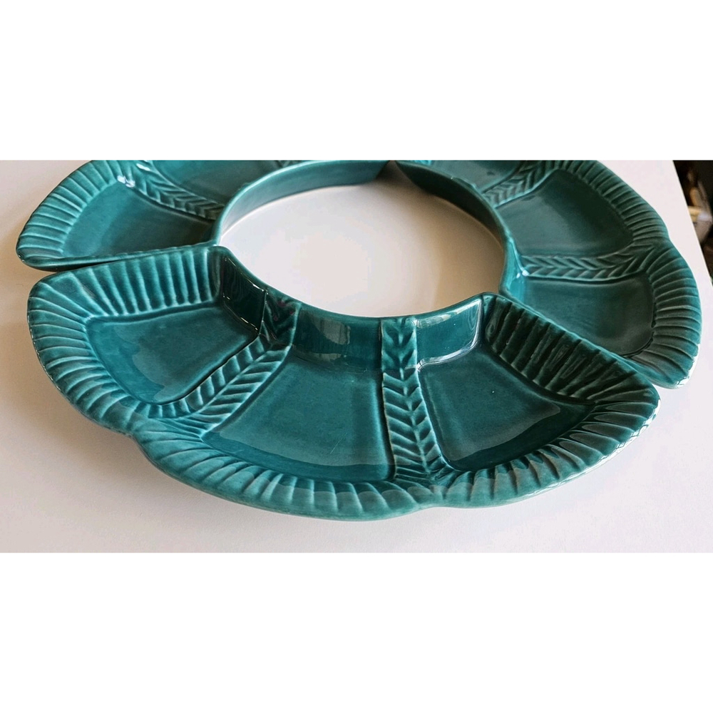MCM California Pottery Turquoise #895 Lazy Susan 3-Piece Serving Tray Set - Picture 6 of 12